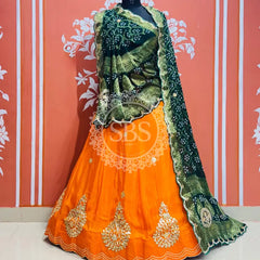 UPADA SILK LEHENGA WITH GHATCHOLA DUPATTA Green & Orange