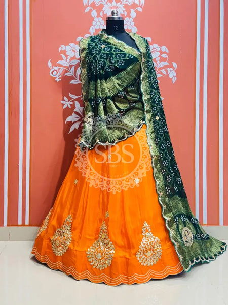 UPADA SILK LEHENGA WITH GHATCHOLA DUPATTA Green & Orange