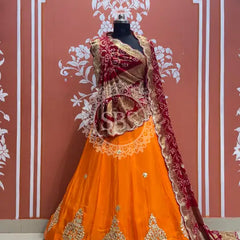 UPADA SILK LEHENGA WITH GHATCHOLA DUPATTA Maroon & Orange