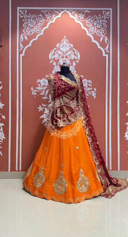 UPADA SILK LEHENGA WITH GHATCHOLA DUPATTA Maroon & Orange