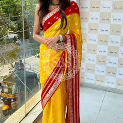 VISCOS GEORGETTE DOUBLE SHADE SAREE Mustard / Free Size