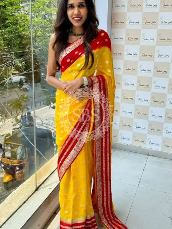 VISCOS GEORGETTE DOUBLE SHADE SAREE Mustard / Free Size