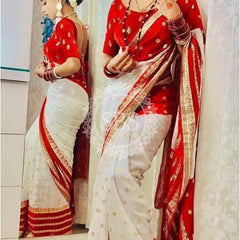 VISCOS GEORGETTE DOUBLE SHADE SAREE White / Free Size