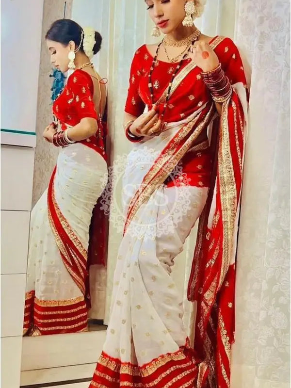 VISCOS GEORGETTE DOUBLE SHADE SAREE White / Free Size