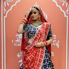 Zari Ghatchola Pure Georgette lehenga Blue & red / Free Size