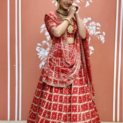 Zari Ghatchola Pure Georgette lehenga Red / Free Size