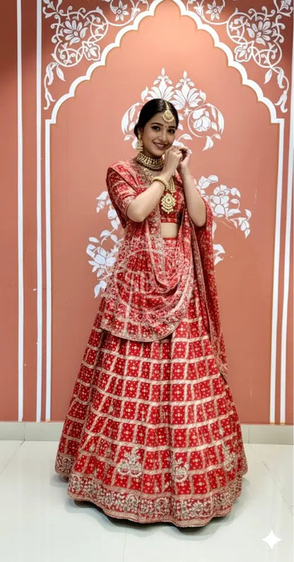 Zari Ghatchola Pure Georgette lehenga Red / Free Size