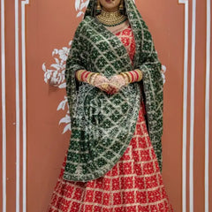 Zari Ghatchola Pure Georgette lehenga Red & green / Free Size